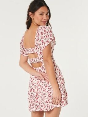 White Red Ditsy Floral Ruffle Smocked Skort Dress Coquette Romantic Size M